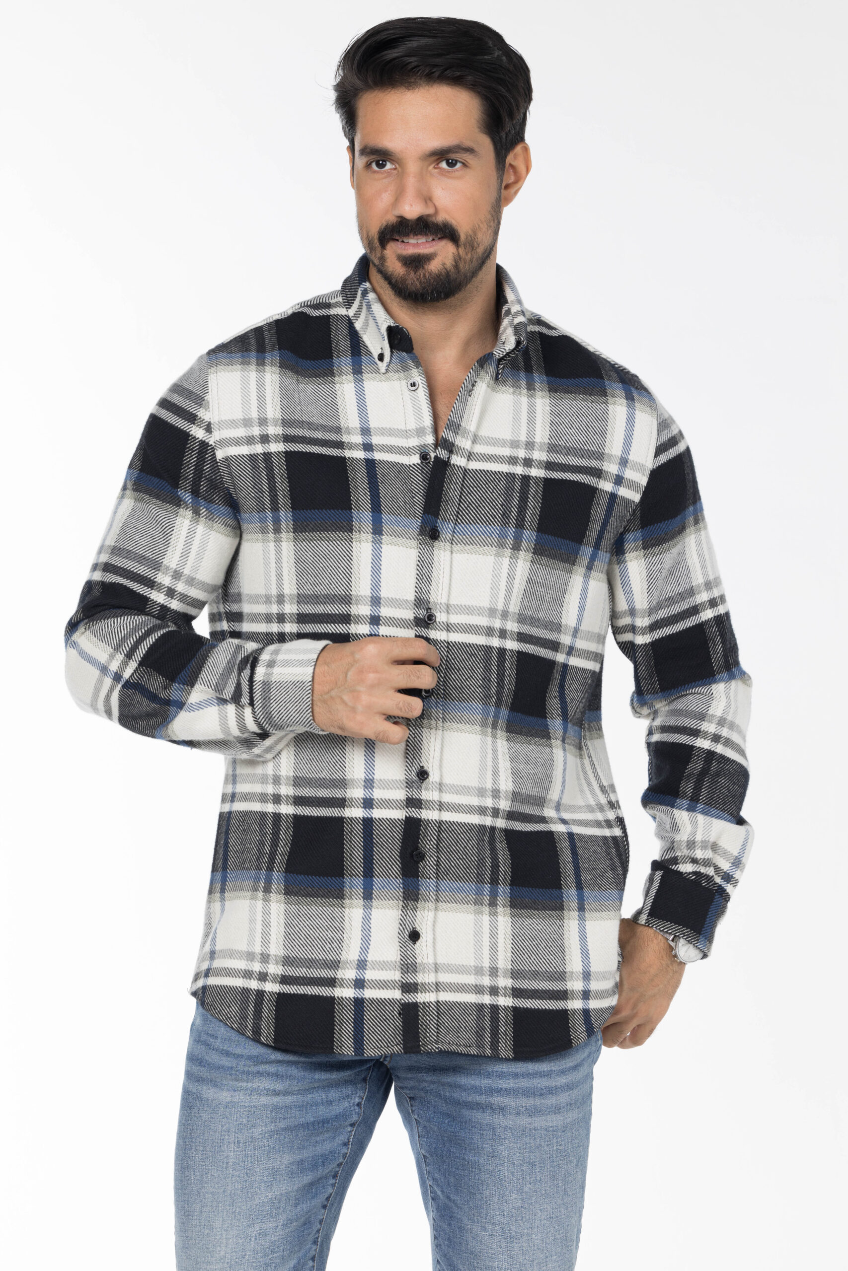 Plaid Wool Shirt - Oversized - Black Blue Grey pic1