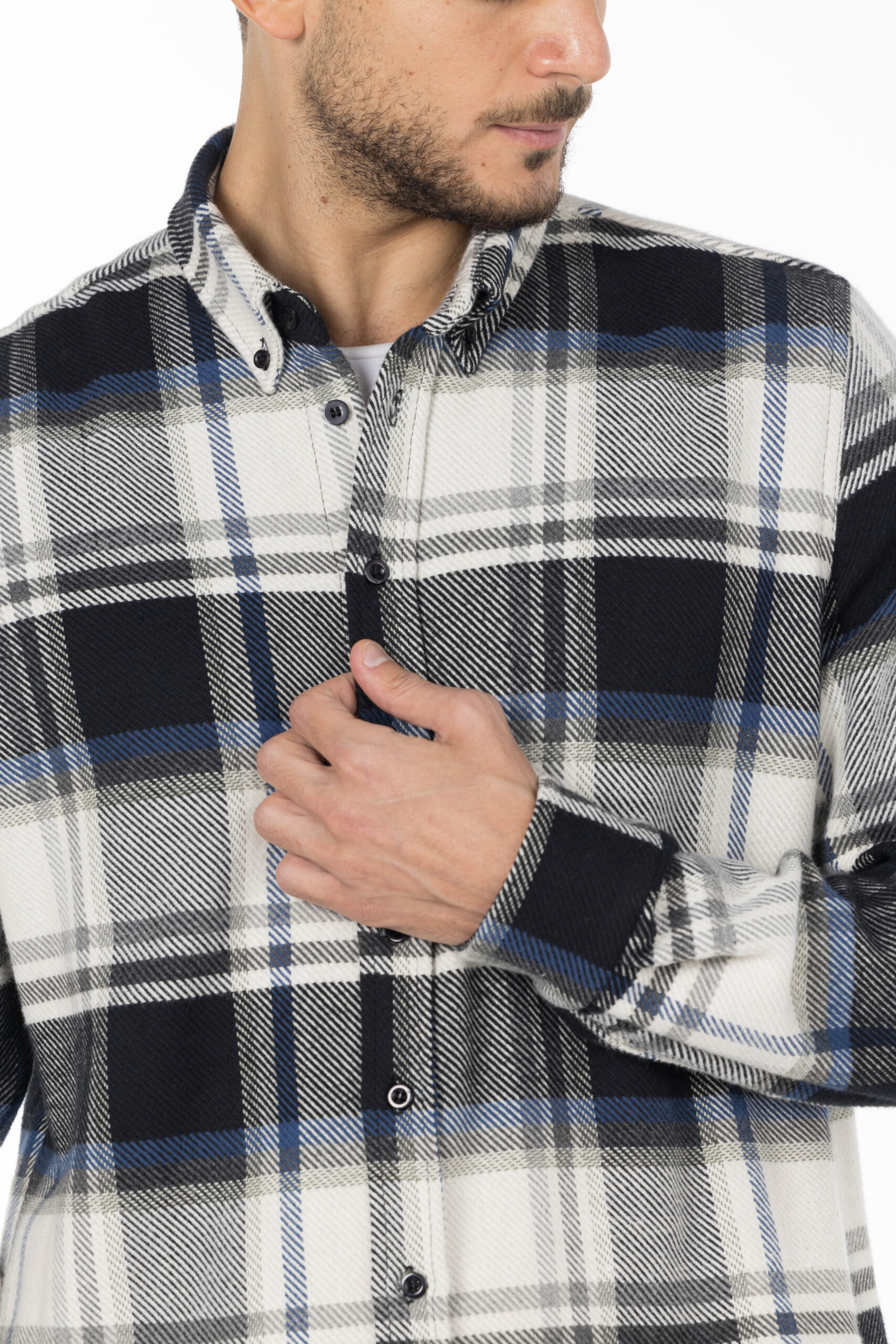 Plaid Wool Shirt - Oversized - Black Blue Grey pic10