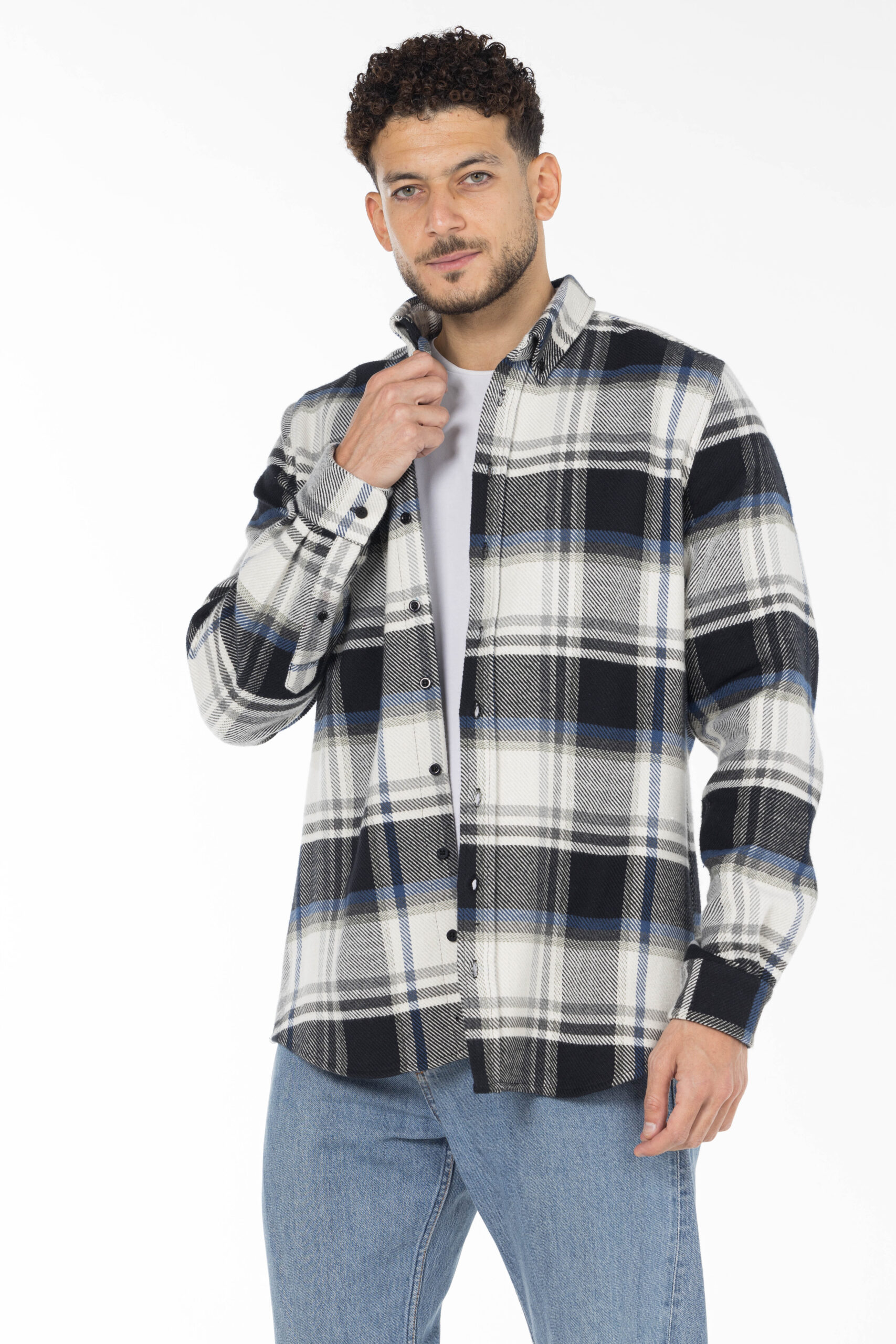 Plaid Wool Shirt - Oversized - Black Blue Grey pic14