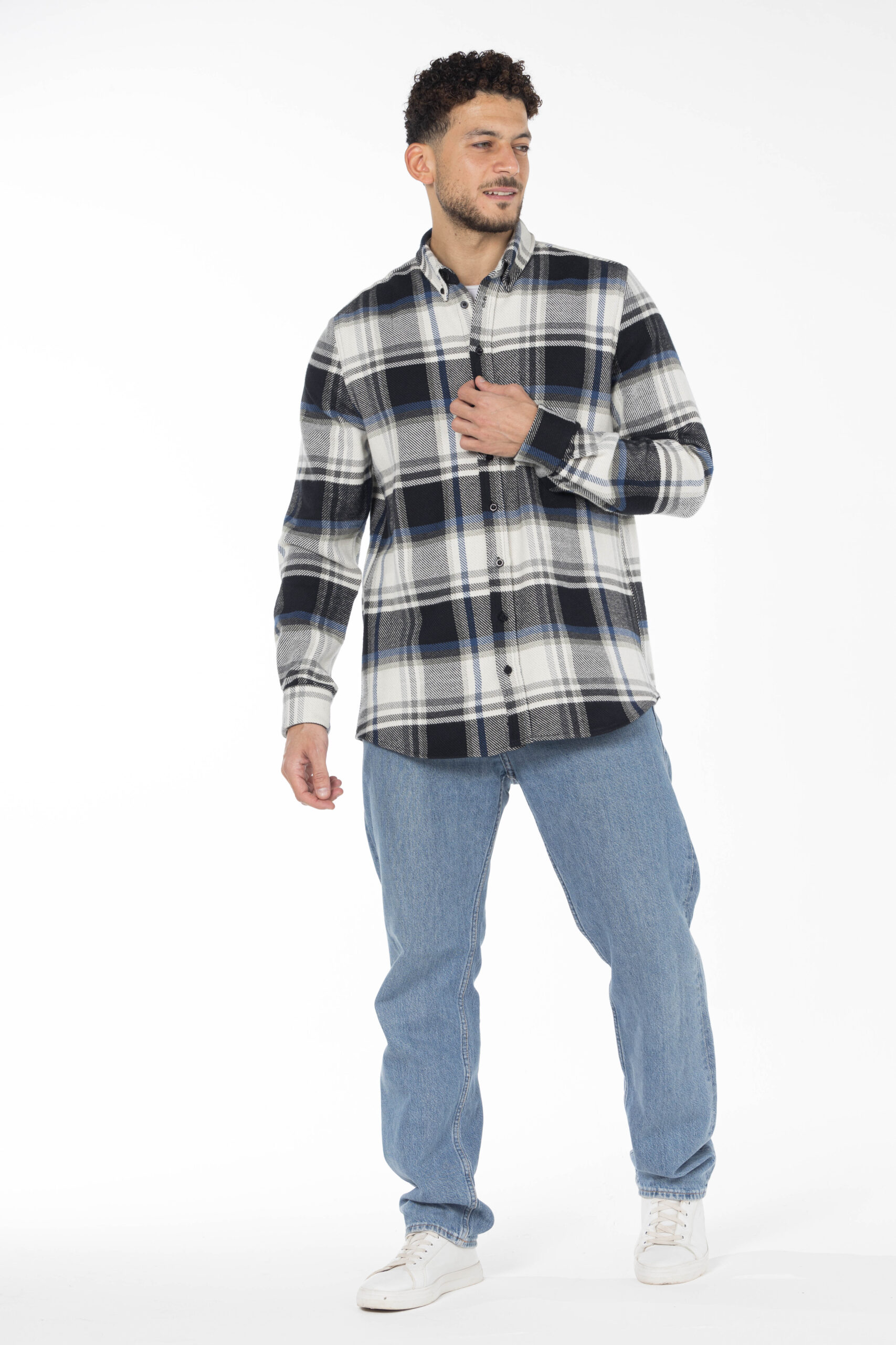 Plaid Wool Shirt - Oversized - Black Blue Grey pic3