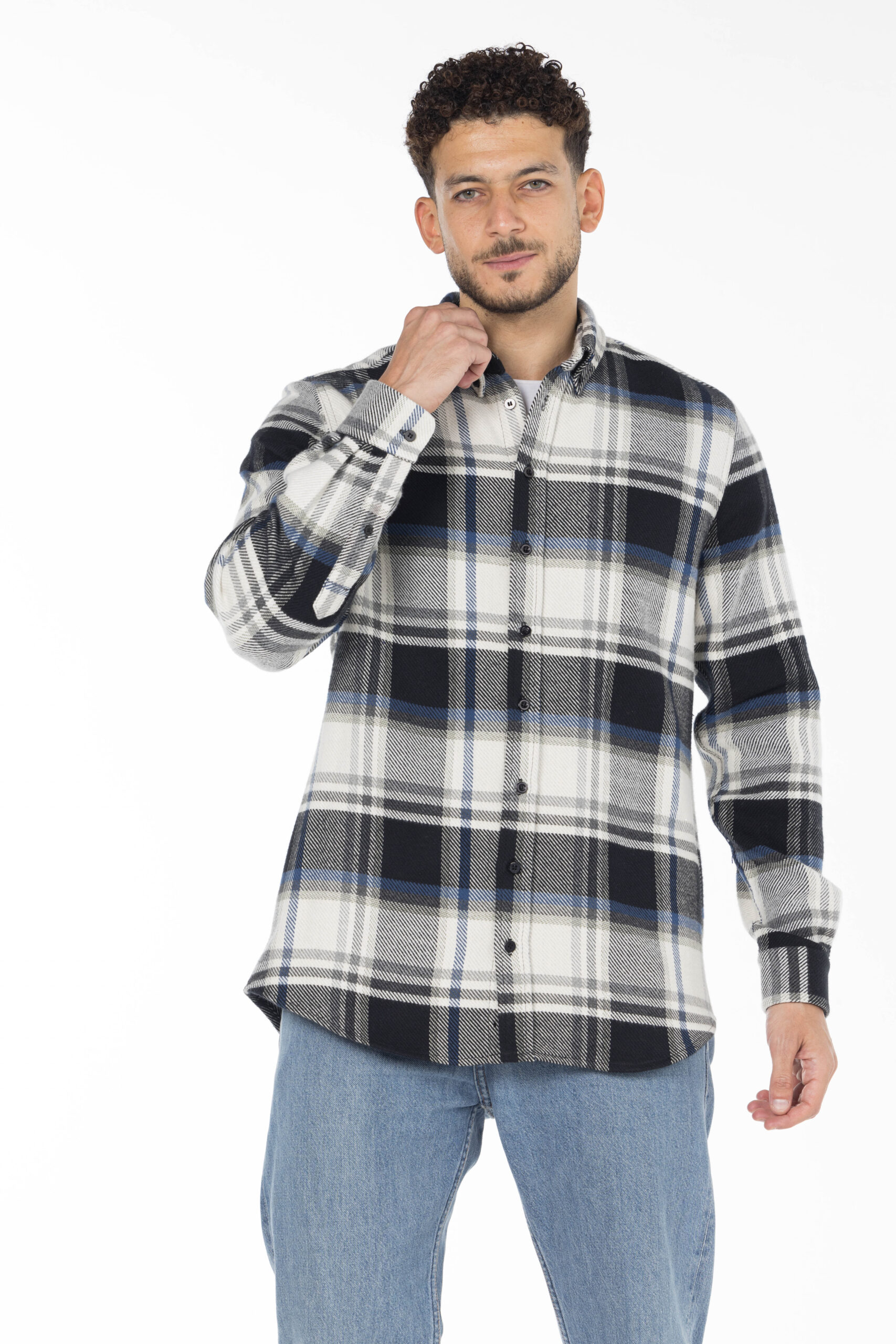 Plaid Wool Shirt - Oversized - Black Blue Grey pic4