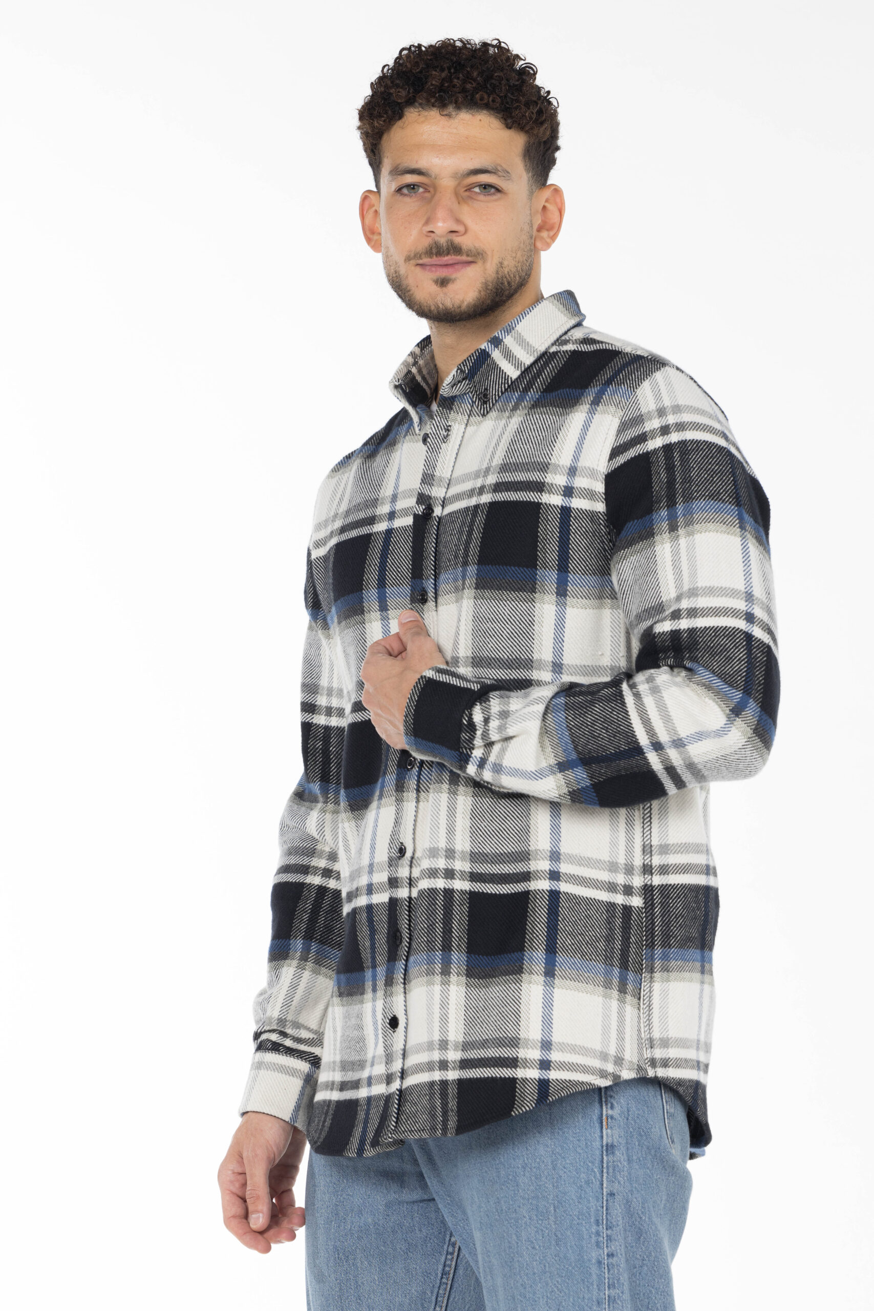 Plaid Wool Shirt - Oversized - Black Blue Grey pic6