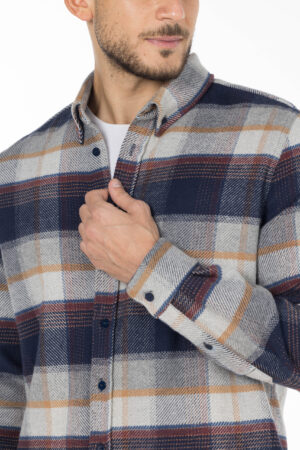 Plaid Wool Shirt - Oversized - Grey Mustard Burgundy pic11