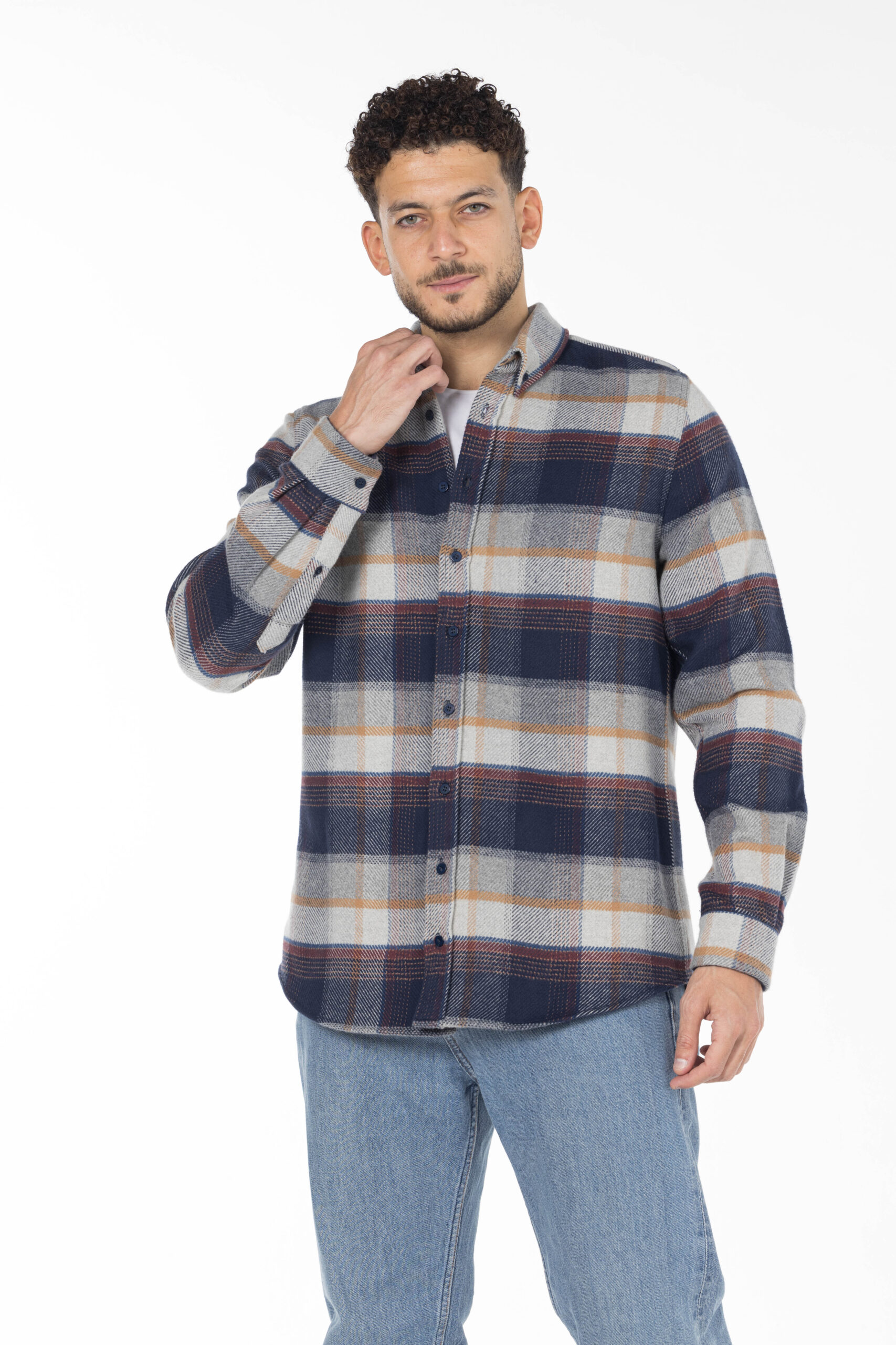 Plaid Wool Shirt - Oversized - Grey Mustard Burgundy pic9