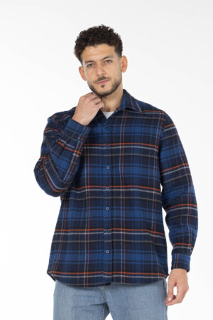 Plaid Wool Shirt - Oversized - Navy Blue Orange Grey pic12