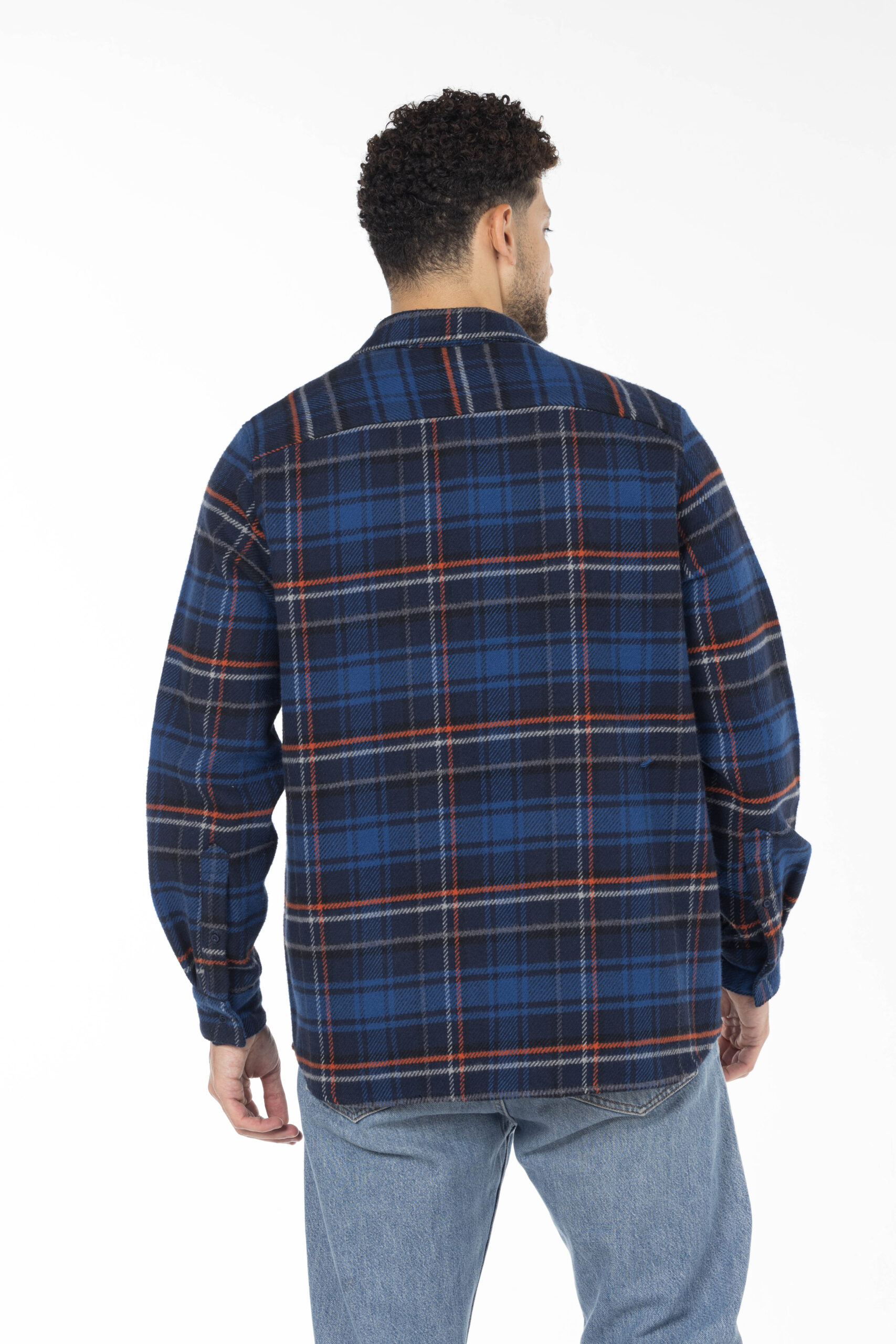 Plaid Wool Shirt - Oversized - Navy Blue Orange Grey pic13