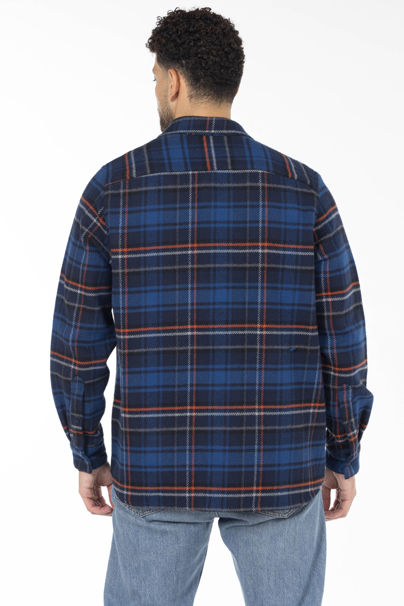 Plaid Wool Shirt - Oversized - Navy Blue Orange Grey pic14