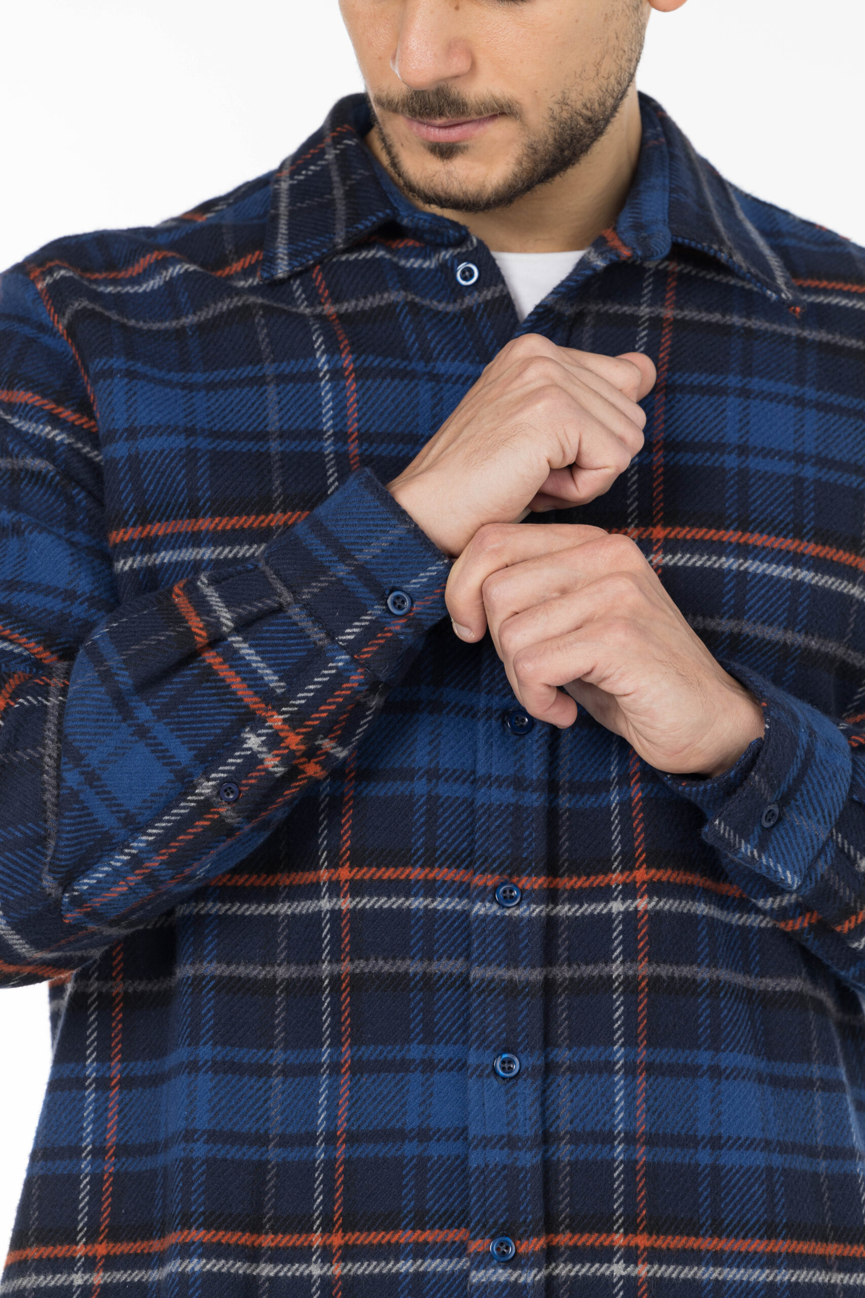 Plaid Wool Shirt - Oversized - Navy Blue Orange Grey pic15