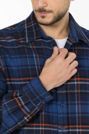 Plaid Wool Shirt - Oversized - Navy Blue Orange Grey pic16