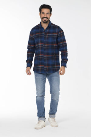 Plaid Wool Shirt - Oversized - Navy Blue Orange Grey pic17