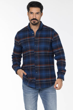 Plaid Wool Shirt - Oversized - Navy Blue Orange Grey pic19