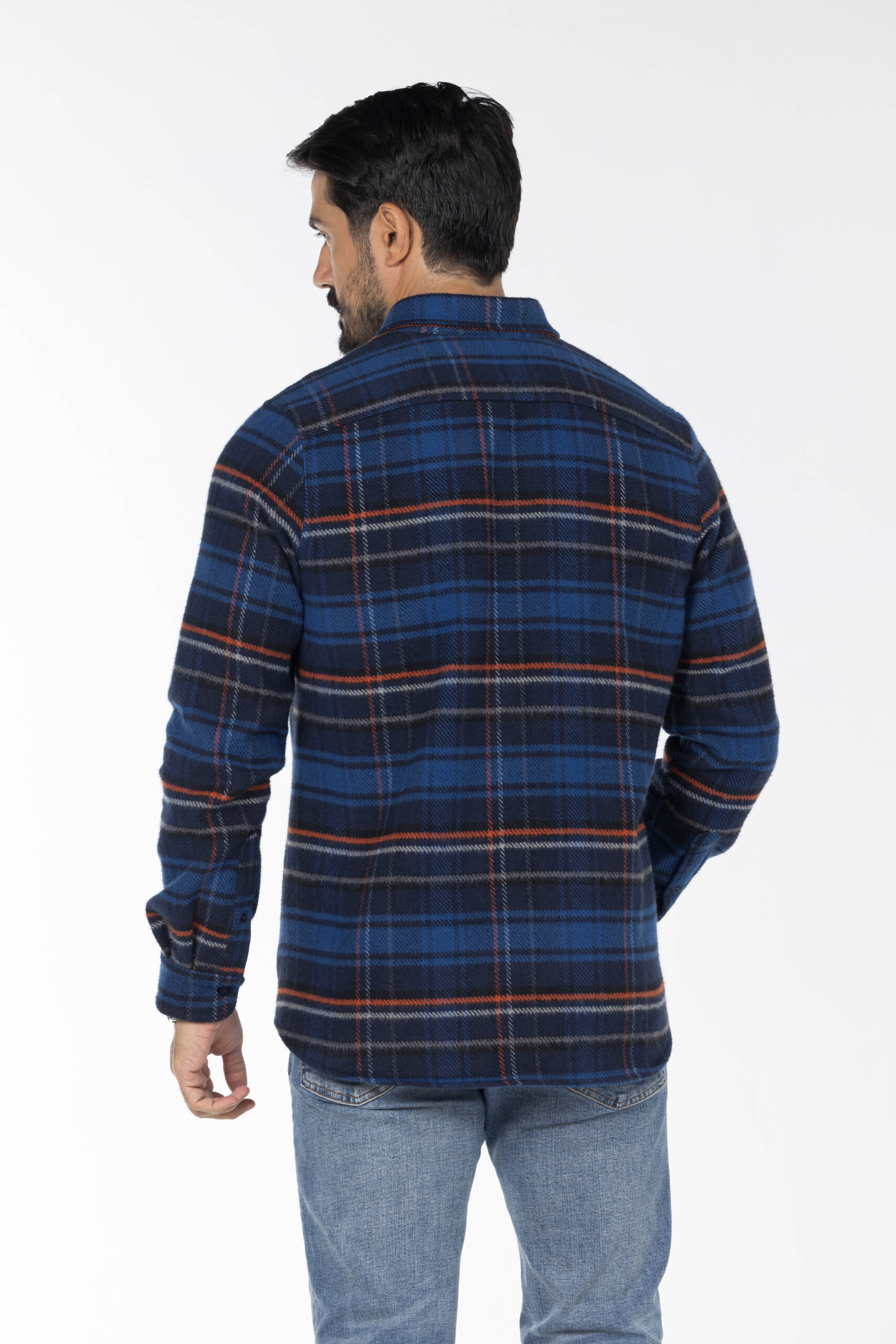 Plaid Wool Shirt - Oversized - Navy Blue Orange Grey pic21