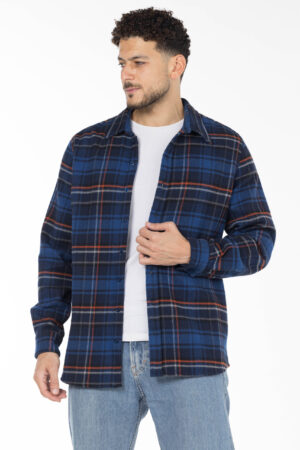 Plaid Wool Shirt - Oversized - Navy Blue Orange Grey pic5